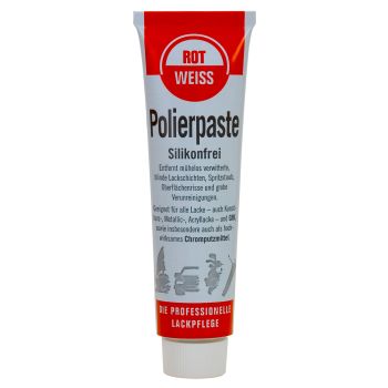 ROT-WEISS Polierpaste, 100ml (zum Auspolieren von Oberflächenkratzern, entfernt blinde, verwitterte Oberflächen --></picture> auch für Chrom+Gummi geeignet)