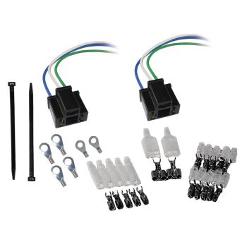 H4/Blinkrelais-Anschluss-Kit (2x 3-Poliger Stecksockel, 52tlg. Japan- Stecker-Set, 100x Kabelbinder 100mm, 4x 6mm Ringöse, 2x 5mm Ringöse)