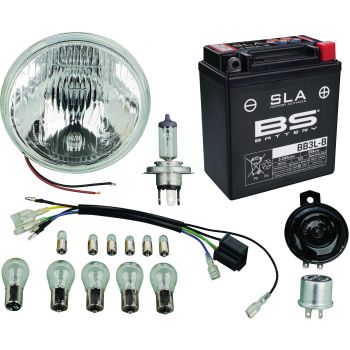 Add-On Kit H4 für Art. 50544 12V Umrüstung (enthält alle 12V Leuchtmittel, geschlossene SLA-Batterie, Blinkrelais, Hupe, H4-Einsatz mit Kabel)