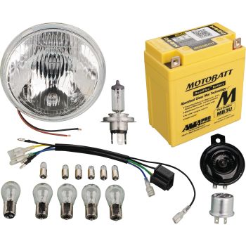 Add-On Kit H4 für Art. 50544 12V Umrüstung (enthält alle 12V Leuchtmittel, geschlossene AGM-Batterie, Blinkrelais, Hupe, H4-Einsatz mit Kabel)