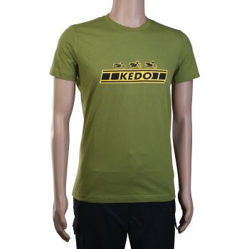 T-Shirt 'KEDO' Gr. S, oliv grün mit gelbem Aufdruck (155g/m² Baumwolle), 100% Baumwolle
