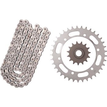 XW-Ring Kettensatz inkl. 15Z Ritzel feinverzahnt, 37Z Kettenblatt, OFFENE RK520XRE-Kette mit 104 Gliedern, Hohlniet- und Clipschloss