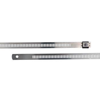 Edelstahl-Kabelbinder, 300mm, 7mm breit, hitzebeständig bis 538°C, max. Rohrdurchmesser 90mm