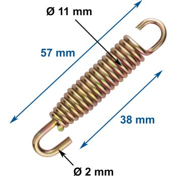 Auspuff-Zugfeder universal, verzinkt, 1 Stück, 57mm lang, 11mm Durchmesser, 2mm Draht, 1 Haken frei drehbar