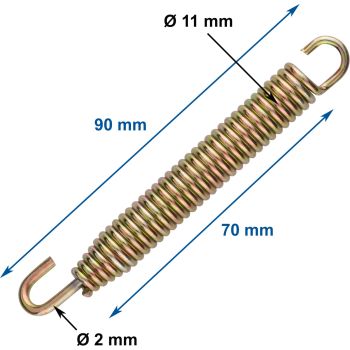 Auspuff-Zugfeder universal, verzinkt, 1 Stück, 90mm lang, 11mm Durchmesser, 2mm Draht, 1 Haken frei drehbar