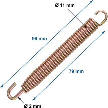 Auspuff-Zugfeder universal verzinkt, 1 Stück, 99mm lang, 11mm Durchmesser, 2mm Draht, 1 Haken frei drehbar