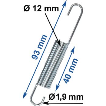 Universal-Feder verzinkt, Abm. ca. 93mm Länge, 1.9mm Drahtstärke, 12mm Außendurchmesser, 40mm Wicklungslänge