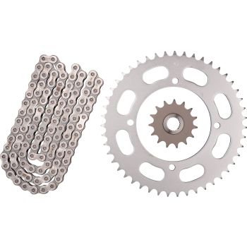 XW-Ring Kettensatz 15/47, RK520XRE, 114 Glieder OFFEN, Ritzel feinverzahnt mit 9.5mm SCHMALEM BUND, Hohlniet- und Clipschloss