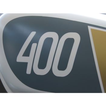 Tankdekor 'Homage 400', angelehnt an das Dekor der legendären XT500, Folie ist selbstklebend, schwarz/gold, 1 Set für links und rechts