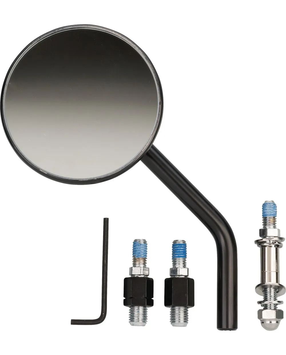 Mini-Spiegel schwarz/rund, für rechte + linke Seite, inkl. 3 Gewinde-Adapter, Glasdurchmesser 81mm, Spiegelarm